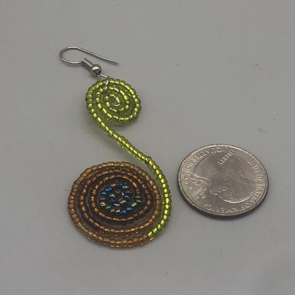 3/$30 Handmade Beaded Spiral Earrings Colorful Statement Dangle Tribal Style - Picture 6 of 8